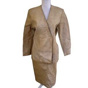 Santa Fe Vintage Gold Metallic Leather Skirt Suit 10